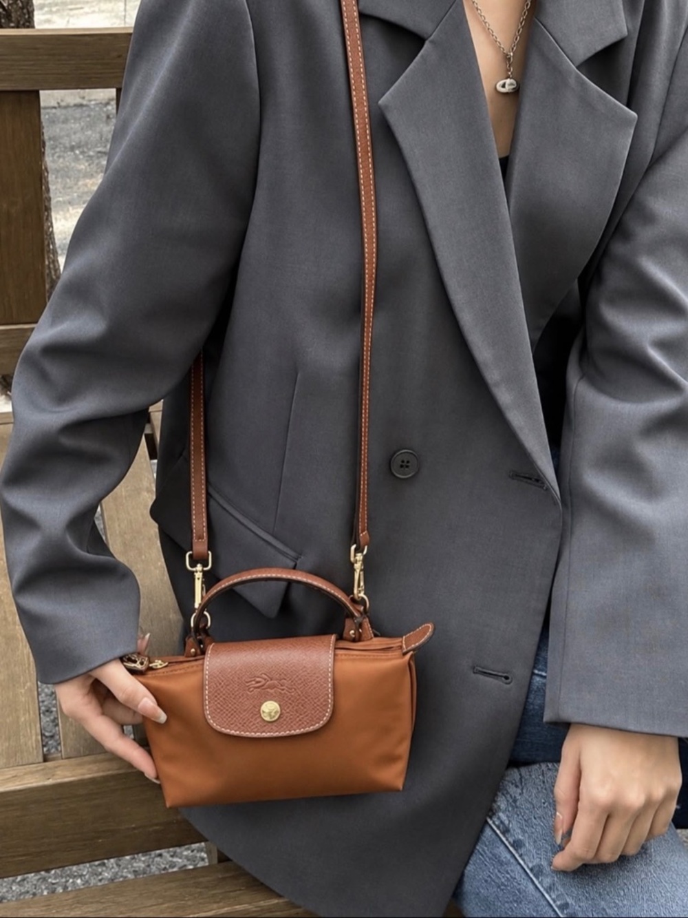 New Longchamp mini cognac